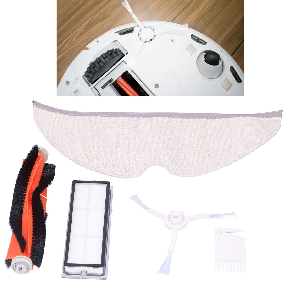 Main Brush Side Brush Filter Screen Cleaning Brush Mop Replacement Kit Fit for Xiaomi 1C Sweeper