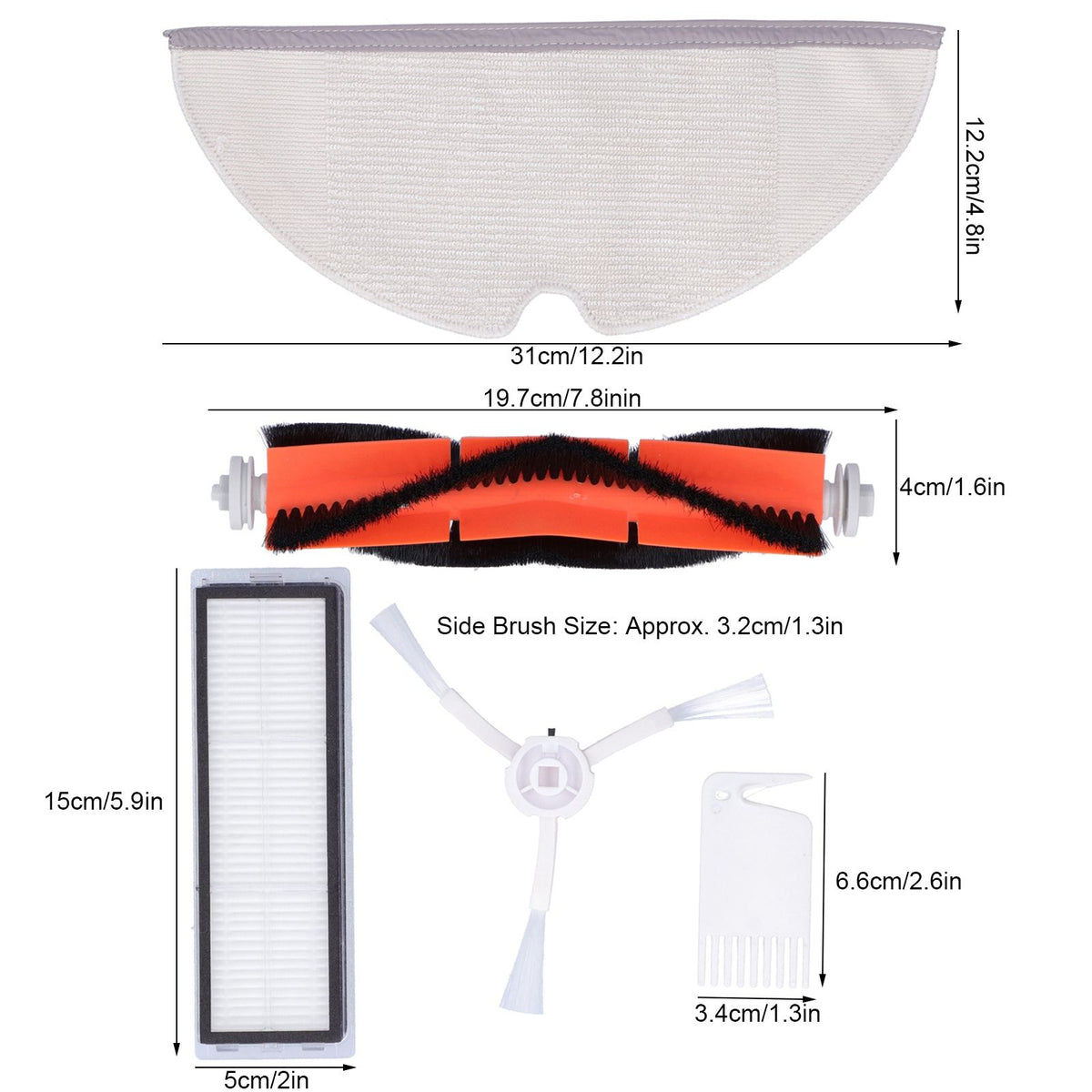 Main Brush Side Brush Filter Screen Cleaning Brush Mop Replacement Kit Fit for Xiaomi 1C Sweeper
