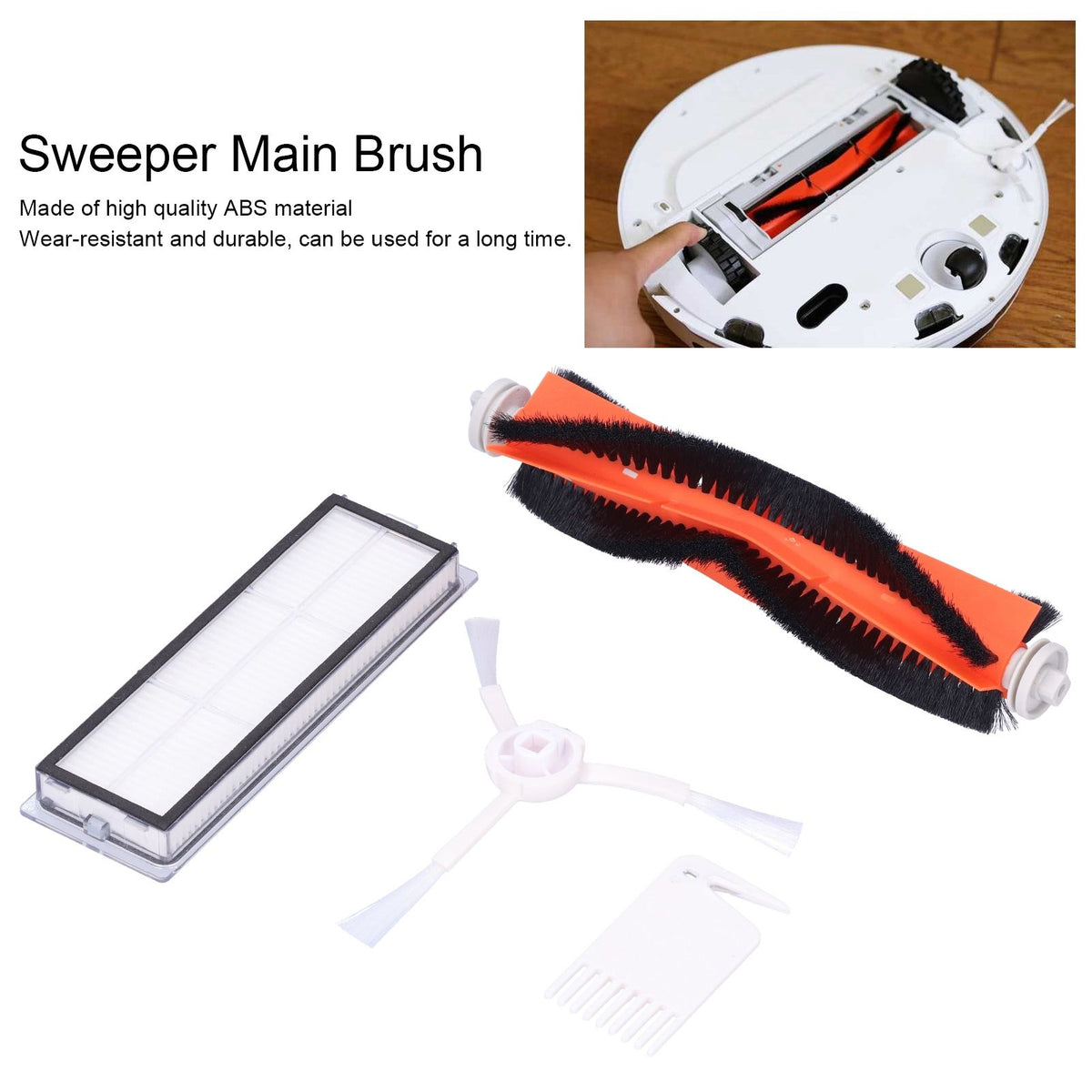 Main Brush Side Brush Filter Screen Cleaning Brush Mop Replacement Kit Fit for Xiaomi 1C Sweeper