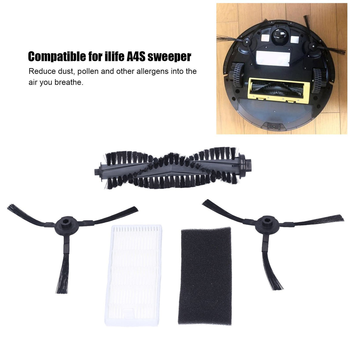 Sweeper Rolling Brush Filter Cleaning Cloth Side Brush Kit Replacement Parts for ilife A4S