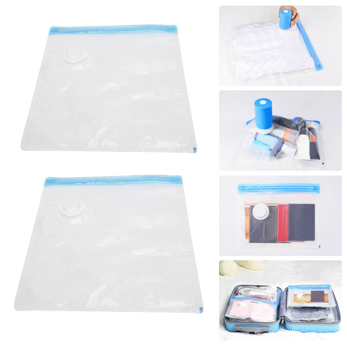 2Pcs Vacuum Storage Bag Space Saving Compressed Sealed Travel Bag with 3.5cm Thread Air InletL:36x32CM