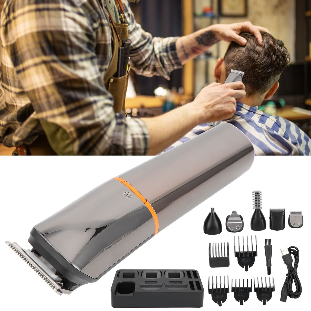 6in 1 Electric Hair Clipper Trimmer Portable Hair Cutting Machine Styling Tool USB Charging