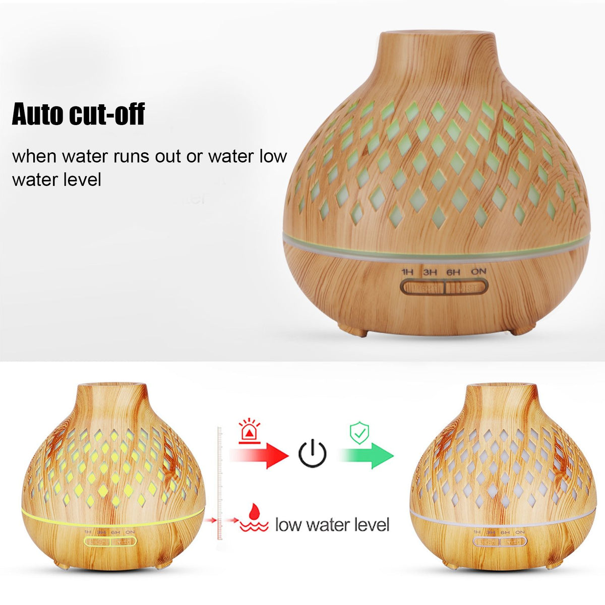 400ml Light Wood Grain Air Diffuser Electric Aroma Humidifier with Ambient Night Lamp 100‑240VAU Plug