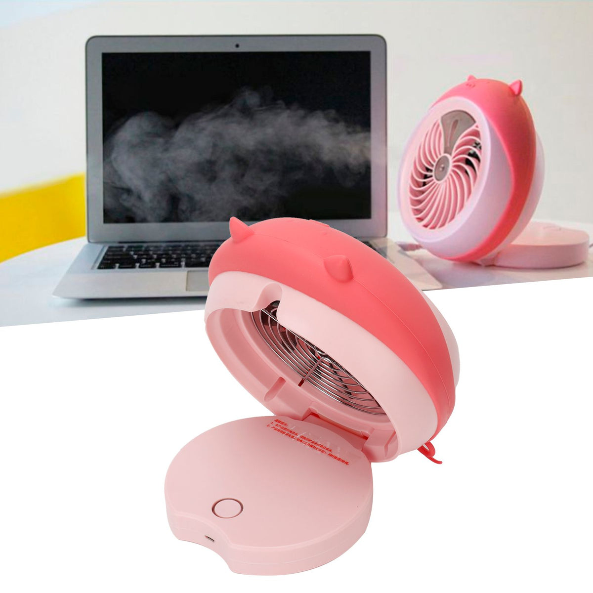 Cute Desktop Mini Fan Portable Humidifying Mist Spray Fan for Home Office SuppliesPink Pig