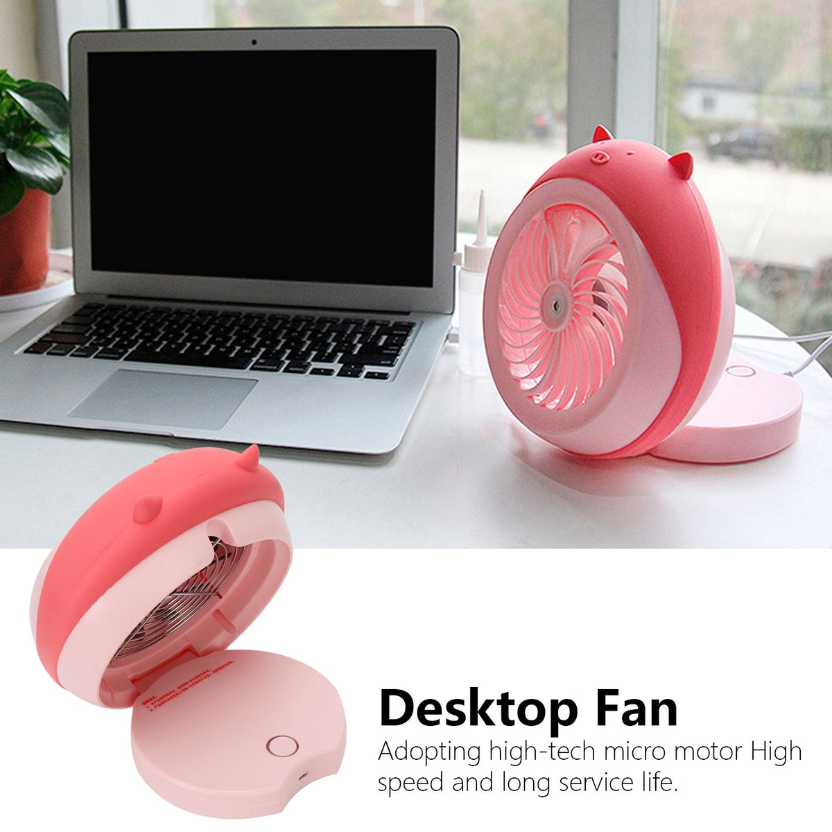 Cute Desktop Mini Fan Portable Humidifying Mist Spray Fan for Home Office SuppliesPink Pig
