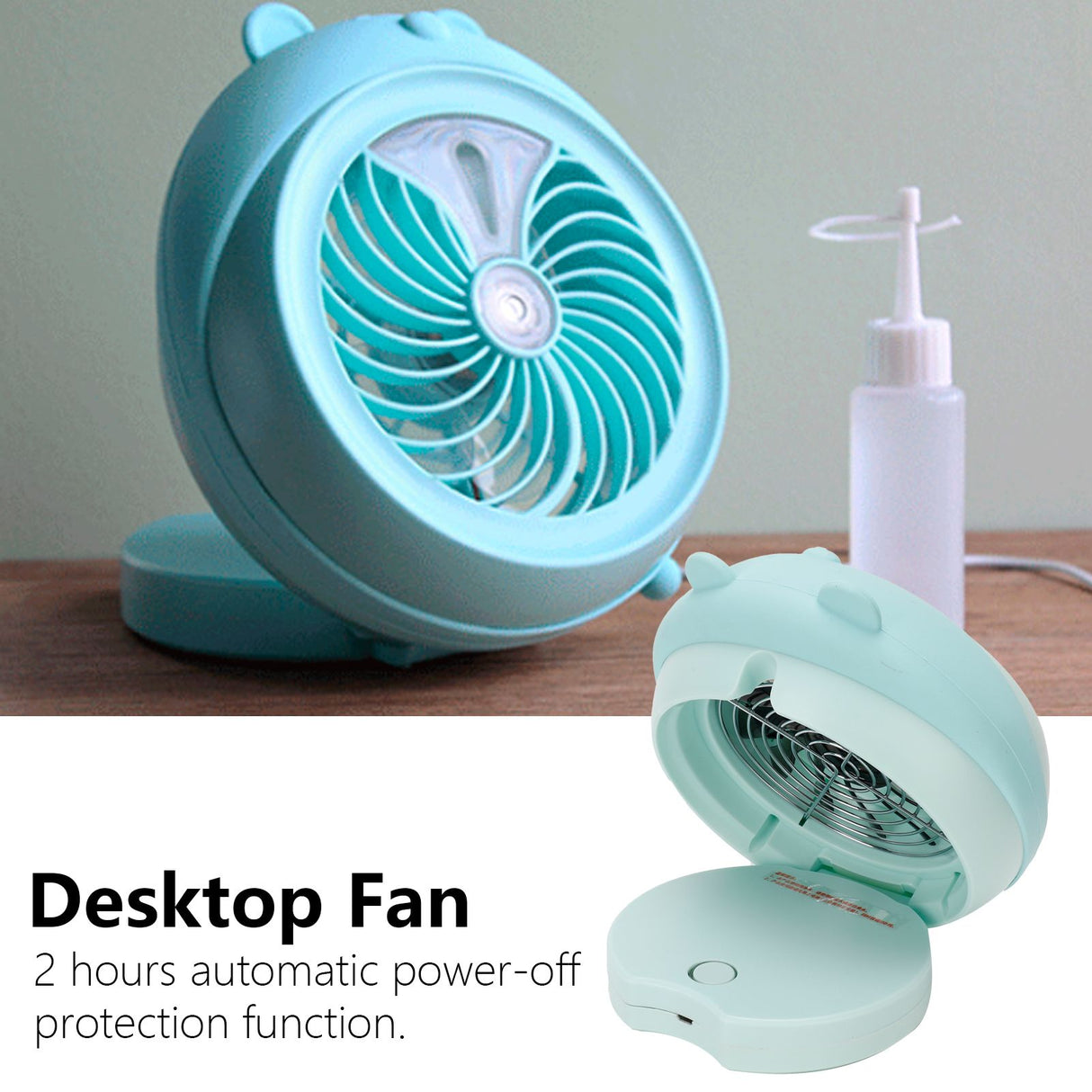Cute Desktop Mini Fan Portable Humidifying Mist Spray Fan for Home Office SuppliesBlue Bear