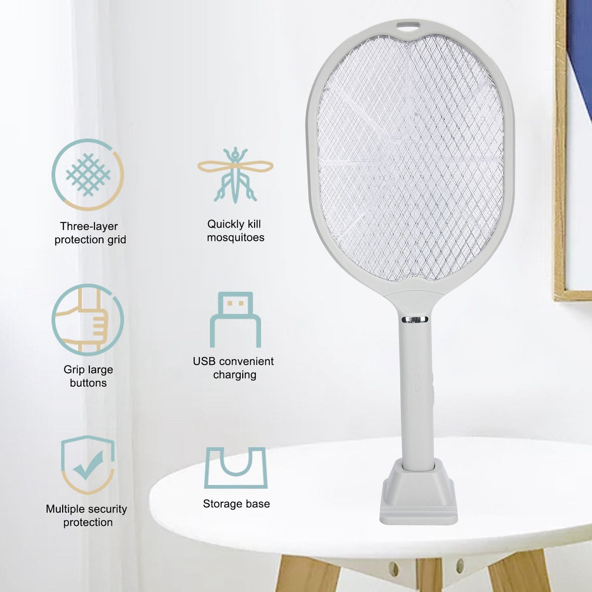 Electric Mosquito Swatter USB Charging 2 in 1 Mosquito Killer Lamp Racket for Home Use