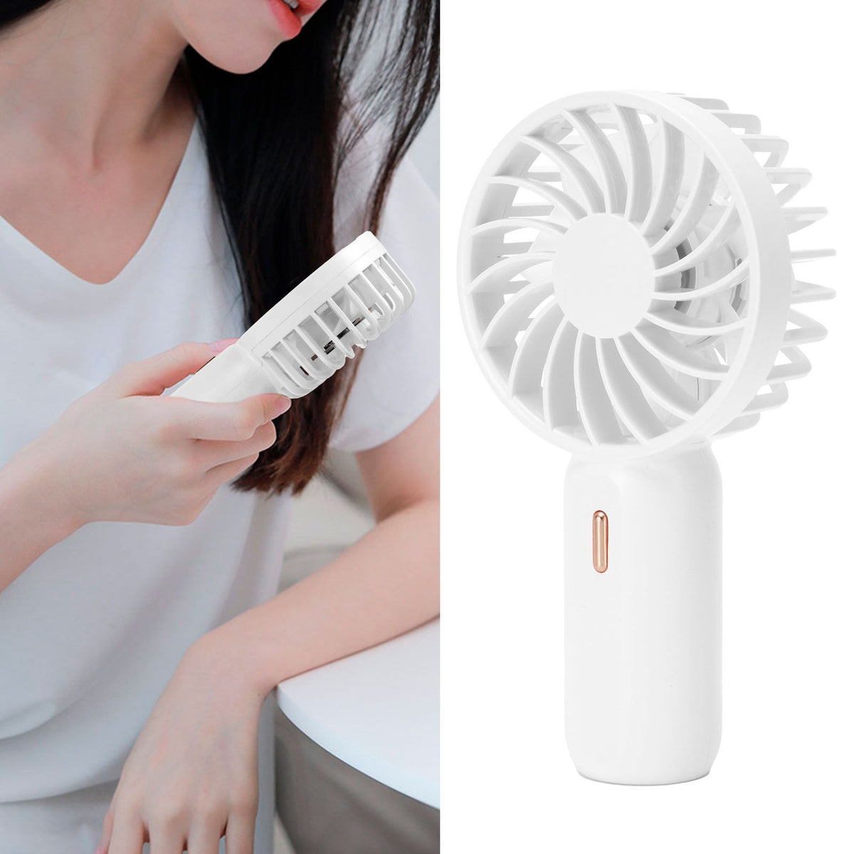 Portable Handheld Fan USB Rechargeable Enhanced Wind Small Fan for Travel Office StudyWhite