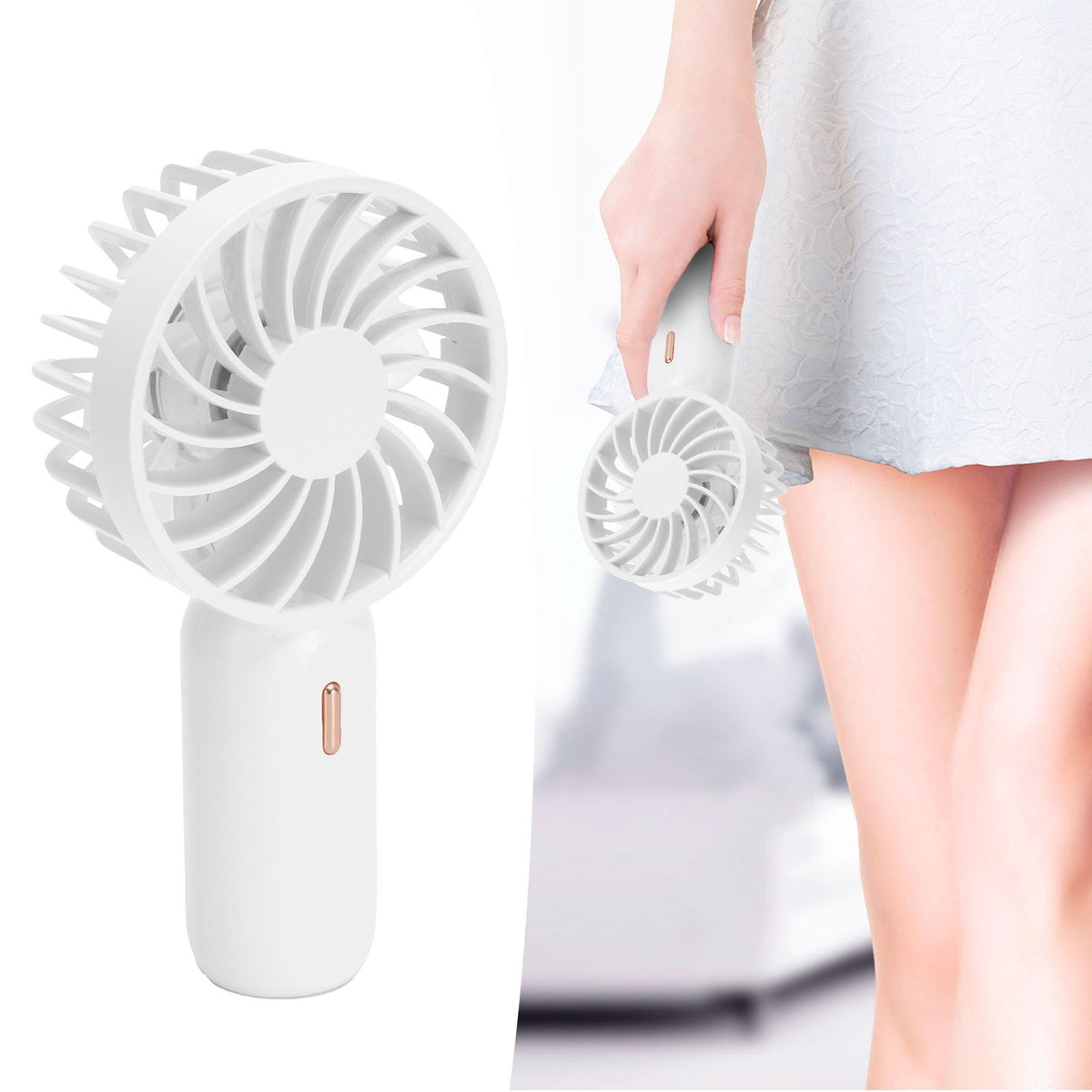 Portable Handheld Fan USB Rechargeable Enhanced Wind Small Fan for Travel Office StudyWhite