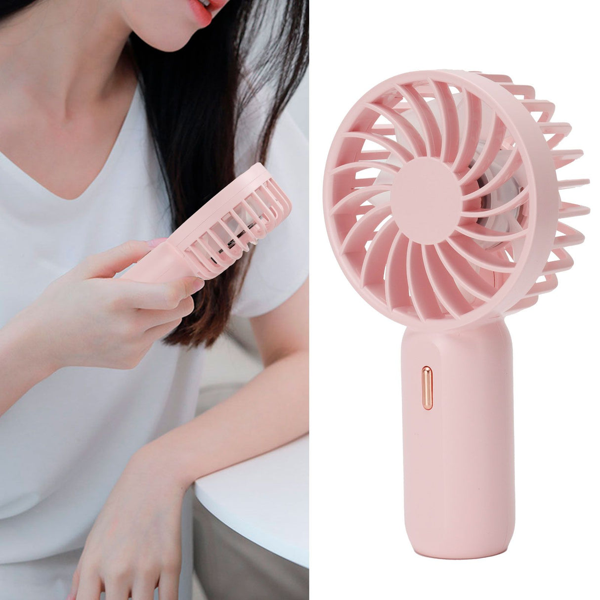 Portable Handheld Fan USB Rechargeable Enhanced Wind Small Fan for Travel Office StudyPink