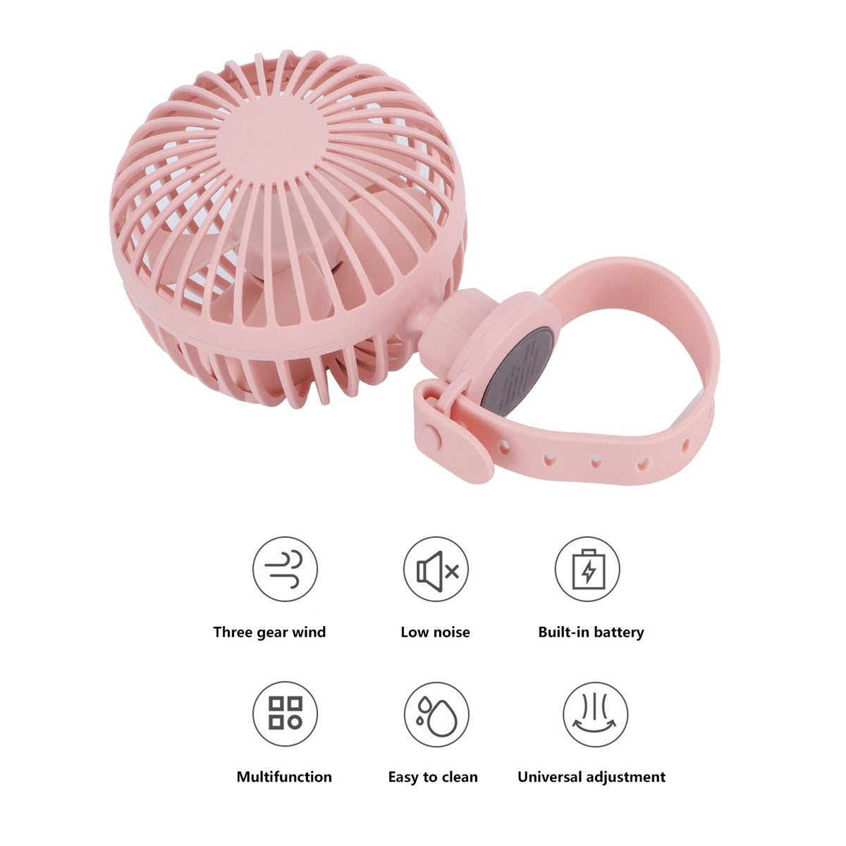 USB Charging Fan with Comfortable Wrist Strap Portable Mini Fan for Indoor Outdoor TravelPink