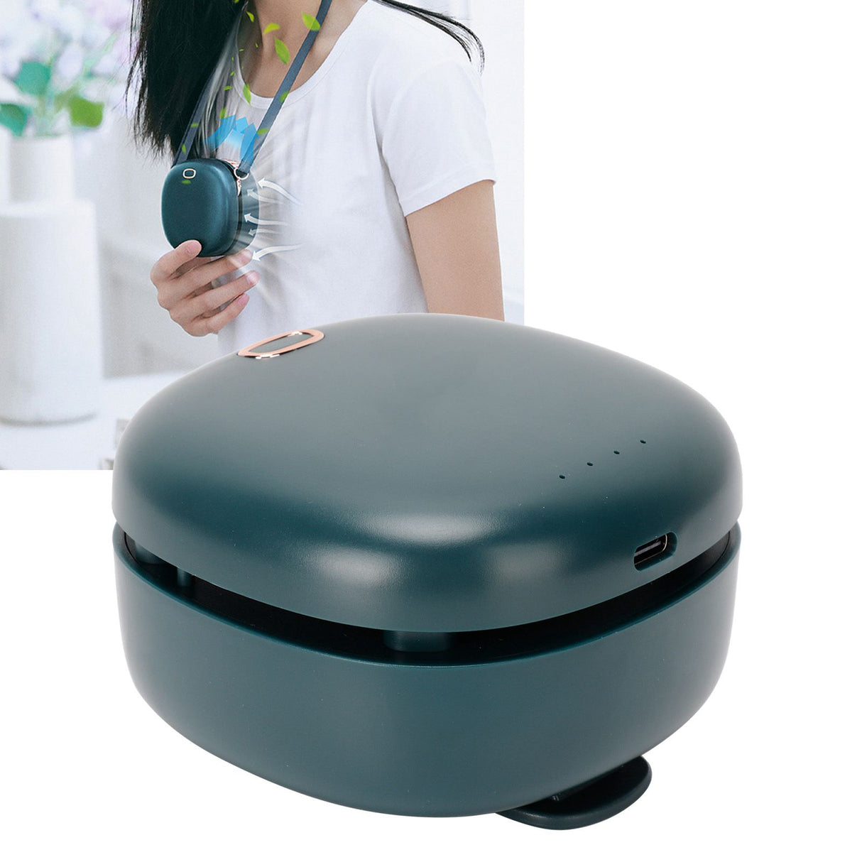 Outdoor Mini Hands free Neck Fan Portable Hanging Waist Bladeless Fan USB Charging(Green )