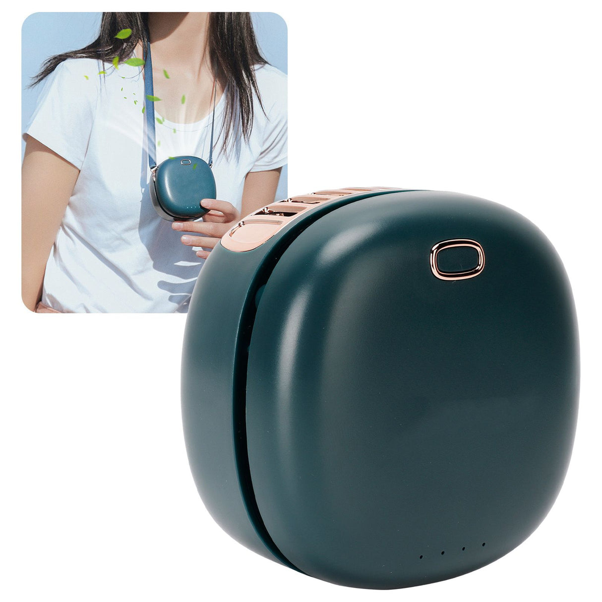 Outdoor Mini Hands free Neck Fan Portable Hanging Waist Bladeless Fan USB Charging(Green )