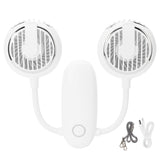 Dual‑Head USB Fan 360° Rotating Portable Neck‑Hanging Electric Fan for Outdoor TravelWhite