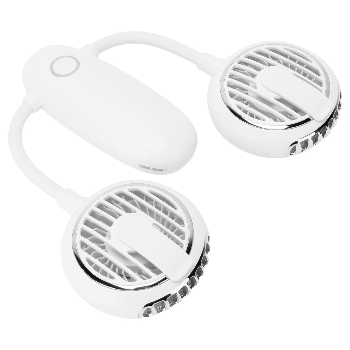 Dual‑Head USB Fan 360° Rotating Portable Neck‑Hanging Electric Fan for Outdoor TravelWhite
