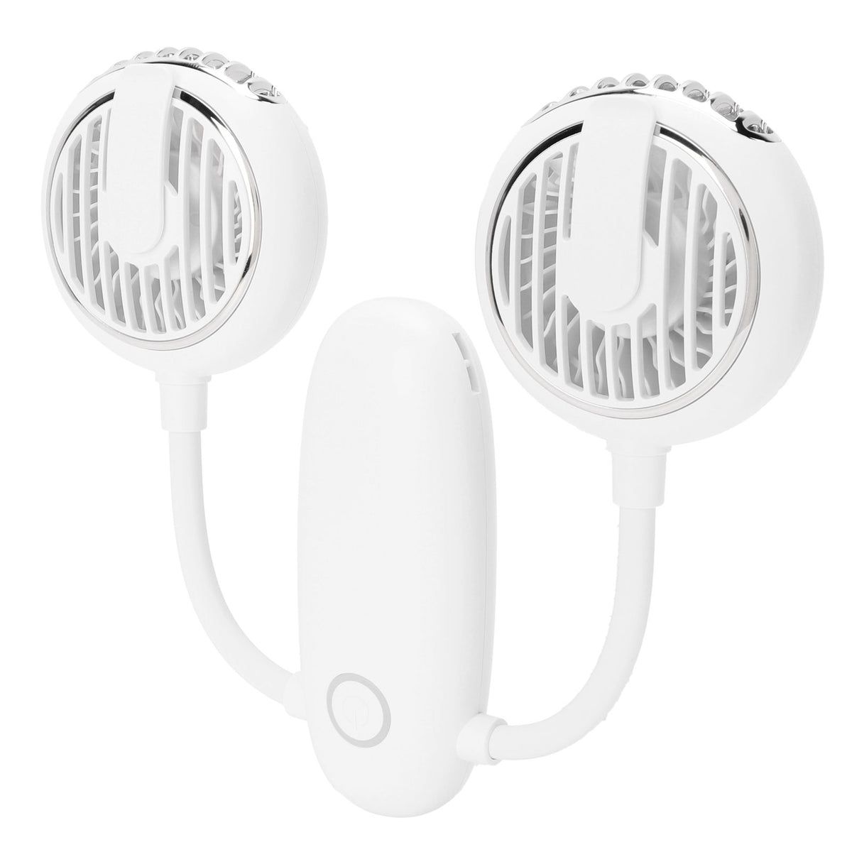 Dual‑Head USB Fan 360° Rotating Portable Neck‑Hanging Electric Fan for Outdoor TravelWhite