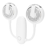 Dual‑Head USB Fan 360° Rotating Portable Neck‑Hanging Electric Fan for Outdoor TravelWhite