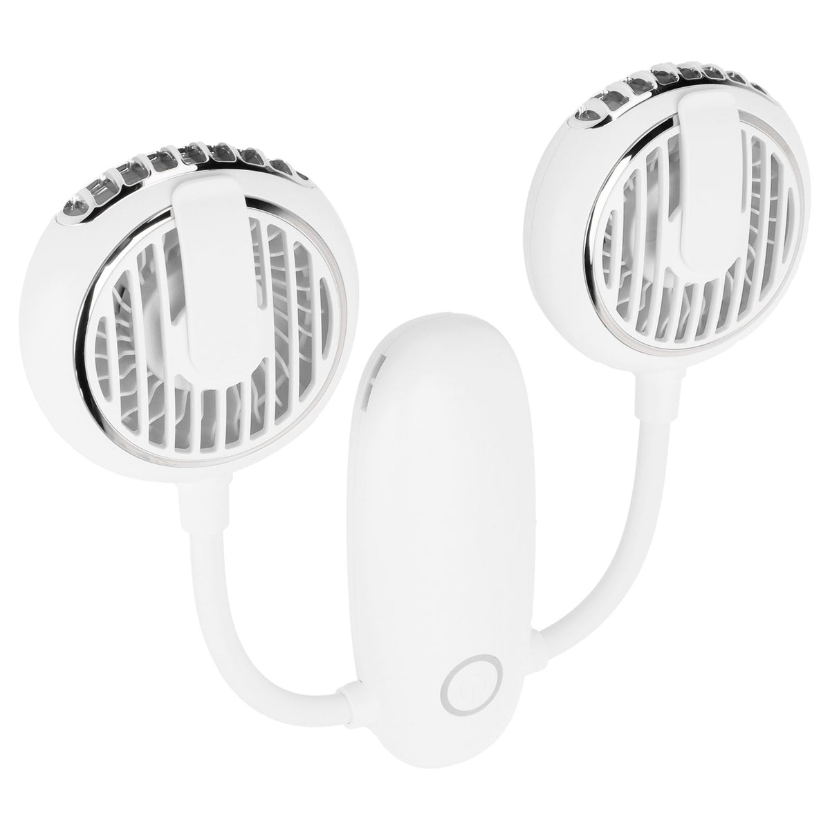 Dual‑Head USB Fan 360° Rotating Portable Neck‑Hanging Electric Fan for Outdoor TravelWhite