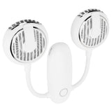 Dual‑Head USB Fan 360° Rotating Portable Neck‑Hanging Electric Fan for Outdoor TravelWhite