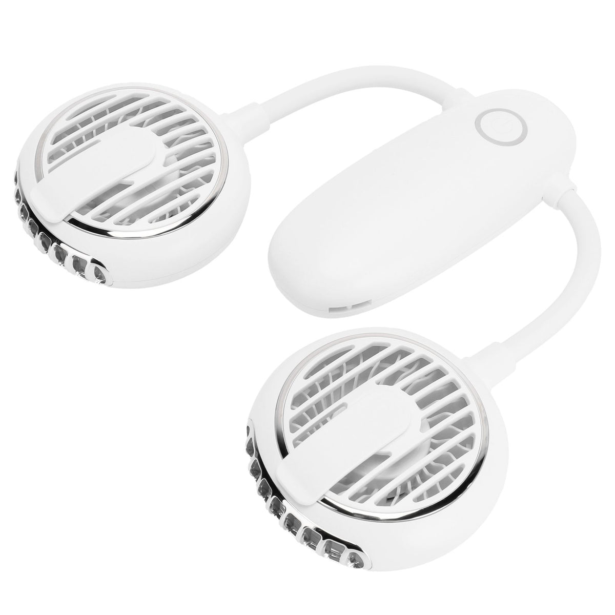 Dual‑Head USB Fan 360° Rotating Portable Neck‑Hanging Electric Fan for Outdoor TravelWhite