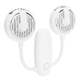 Dual‑Head USB Fan 360° Rotating Portable Neck‑Hanging Electric Fan for Outdoor TravelWhite
