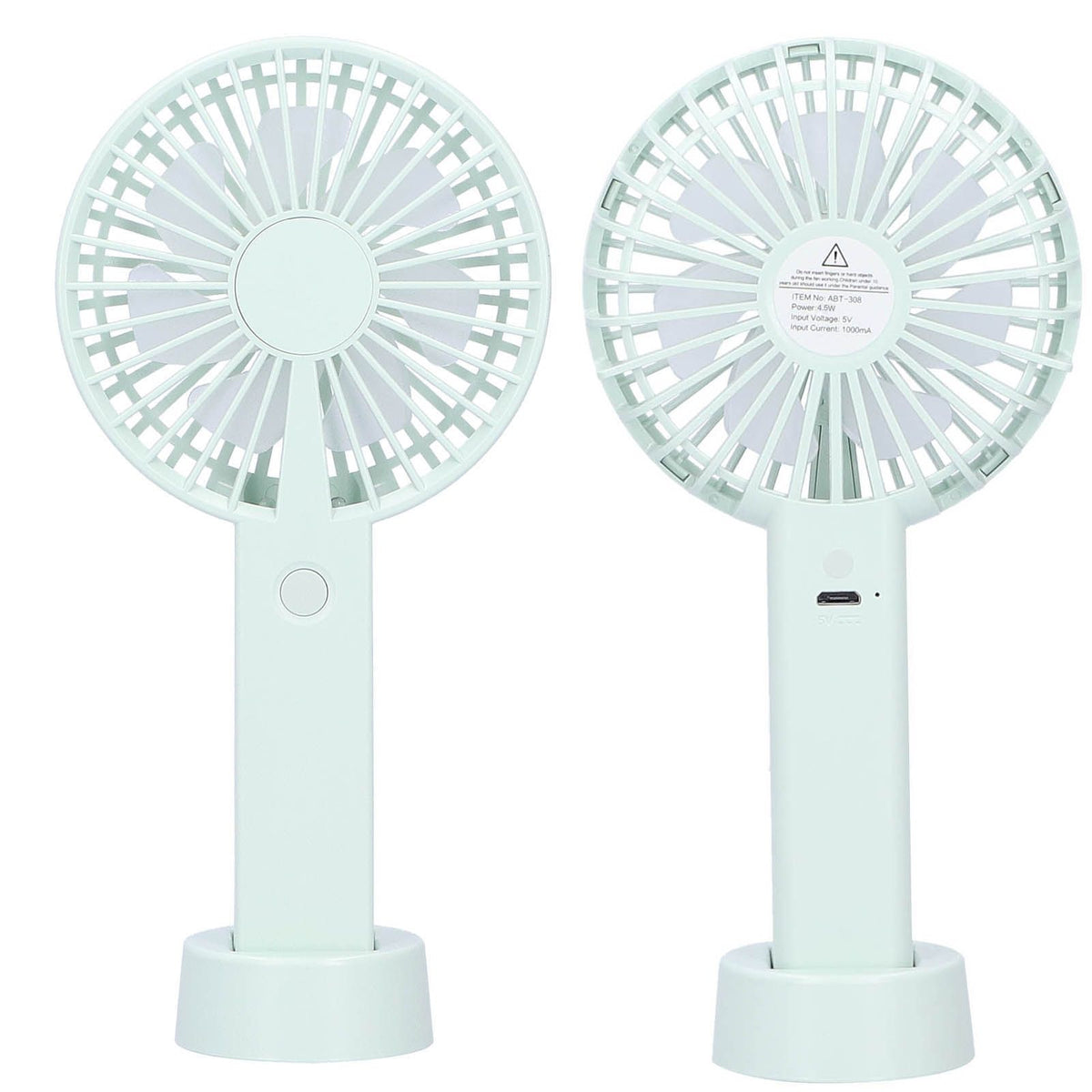 Green Parallel Wind Fan Mini USB Charging Mute Outdoor Handheld Fan with Base for Outdoor