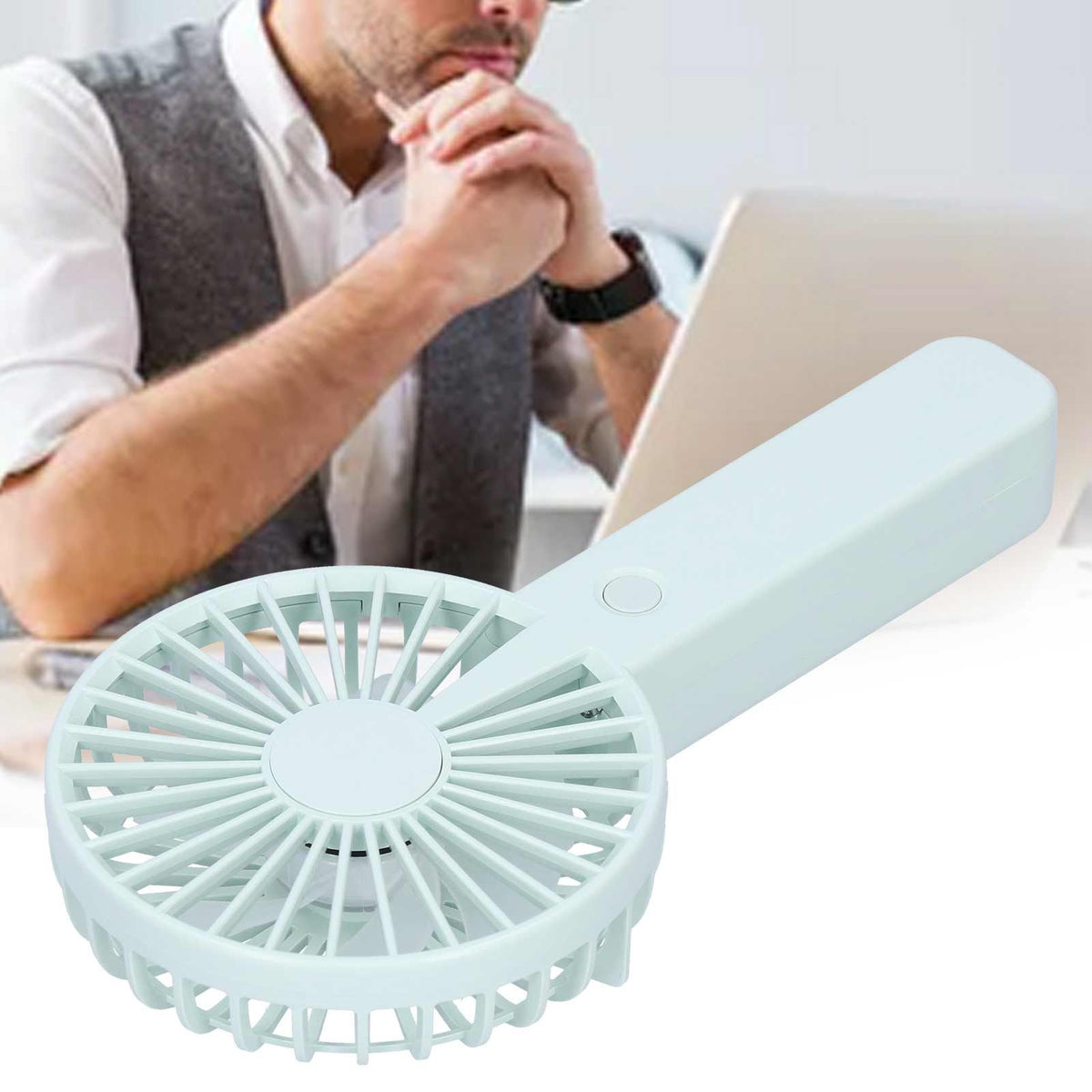 Green Parallel Wind Fan Mini USB Charging Mute Outdoor Handheld Fan with Base for Outdoor