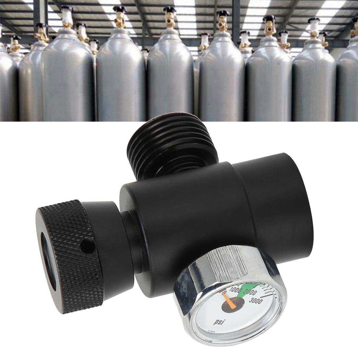 CO2 Cylinder Refill Adapter Connector CGA320 // TR21-4 ASA 3000psi Pressure Gauge Black