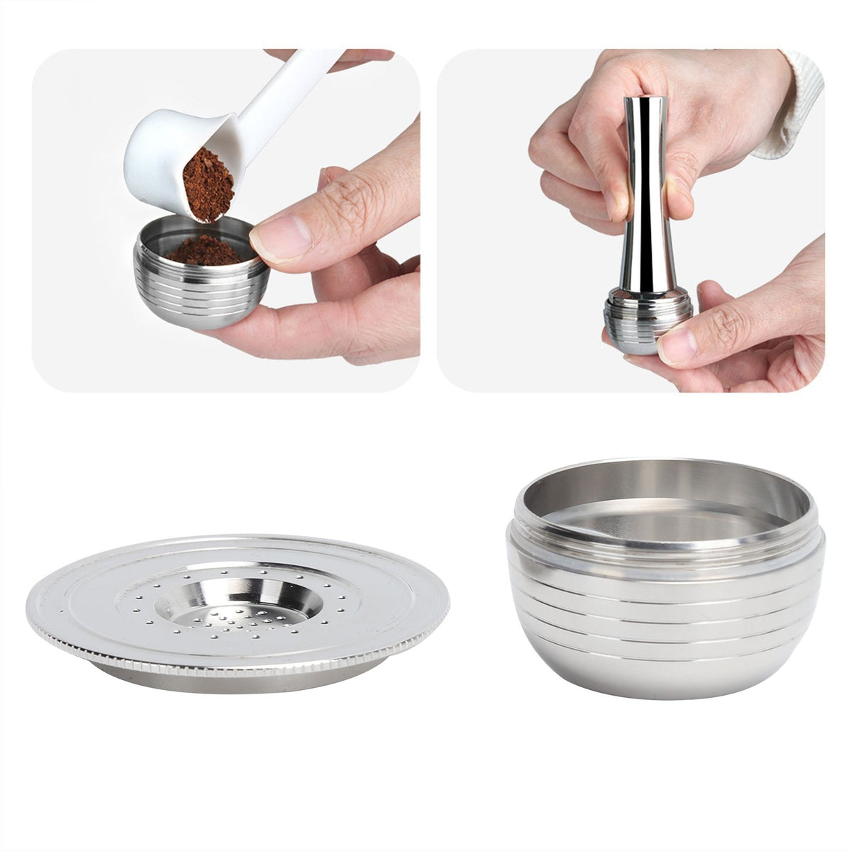 Coffee Capsule Kit with Spoon Brush Gaskets Reusable Coffee Filter Cup Fit for BIALETTI