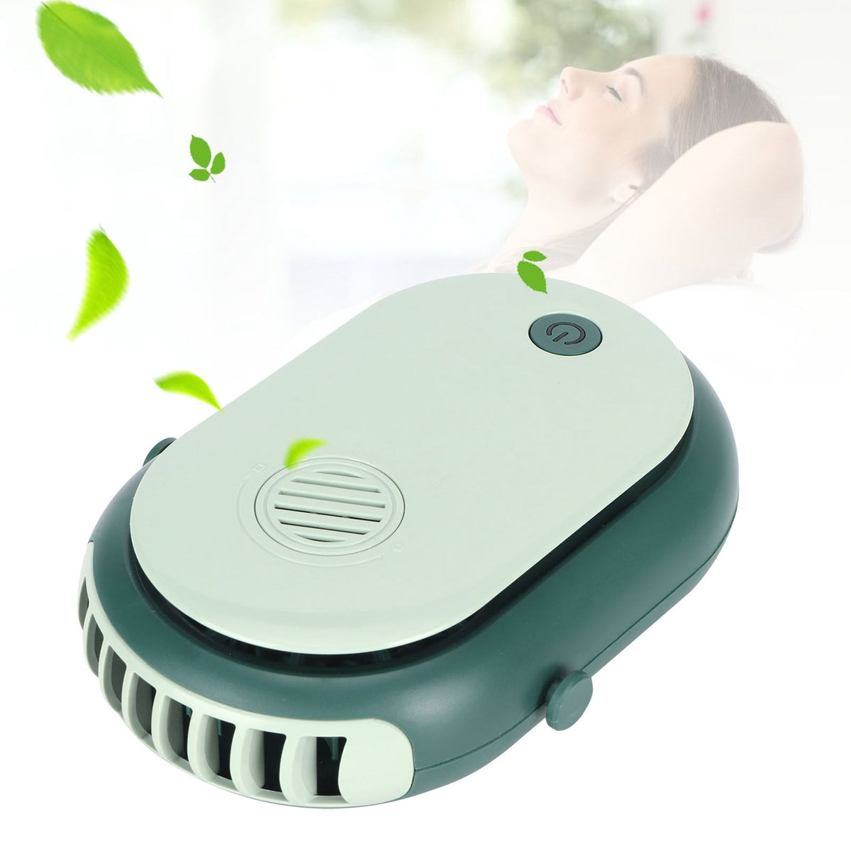 Electric Desktop Fan with 3 Speeds Portable Neck Hanging Aromatherapy Fan USB Charging(Green )