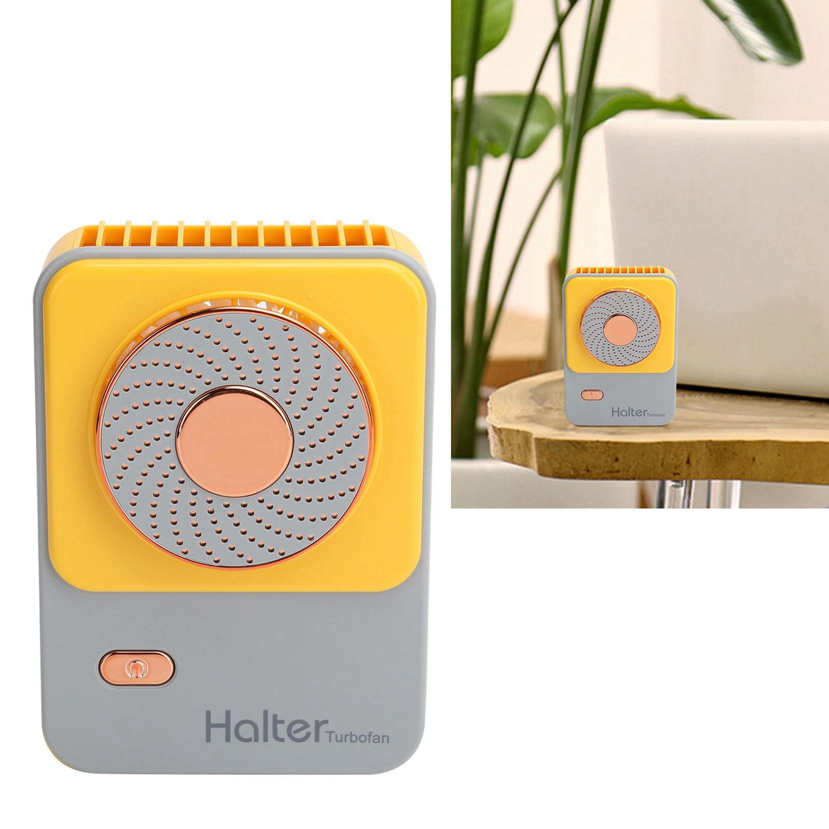 3‑Gear Adjustable Electric Fan Portable Handheld Hanging Neck Fan USB Charging for OutdoorsYellow