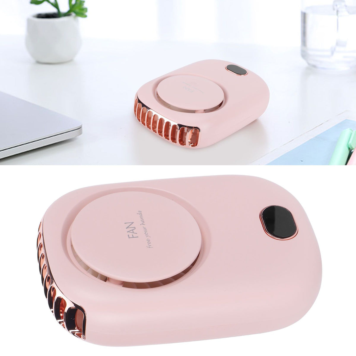 Mini Electric Fan Portable USB Charging Neck Hanging Bladeless Fan for Outdoor Sports TravelPink