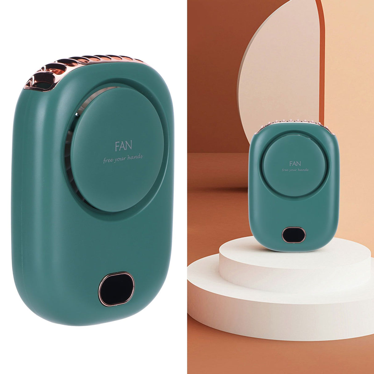 Mini Electric Fan Portable USB Charging Neck Hanging Bladeless Fan for Outdoor Sports TravelGreen