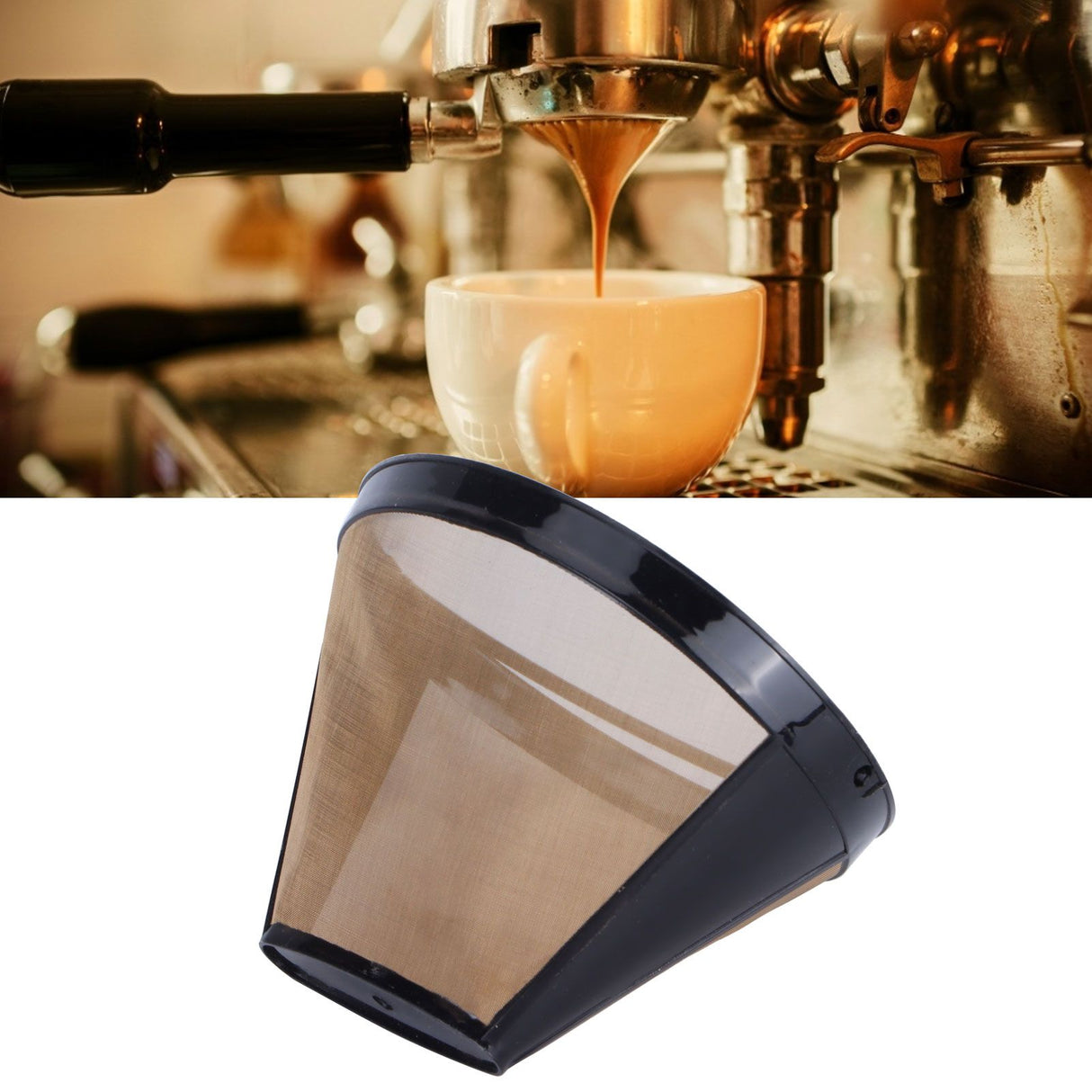 Stainless Steel Coffee Filter Coffee Machine Reusable Cone Coffee Filter Strainer Gold
