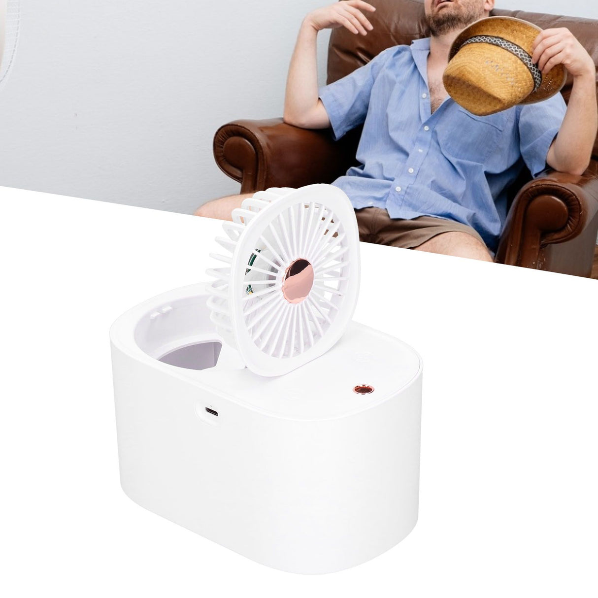 90 Degree Folding Electric Fan 2 in1 Portable Humidifying Electric Fan for Home OfficeWhite
