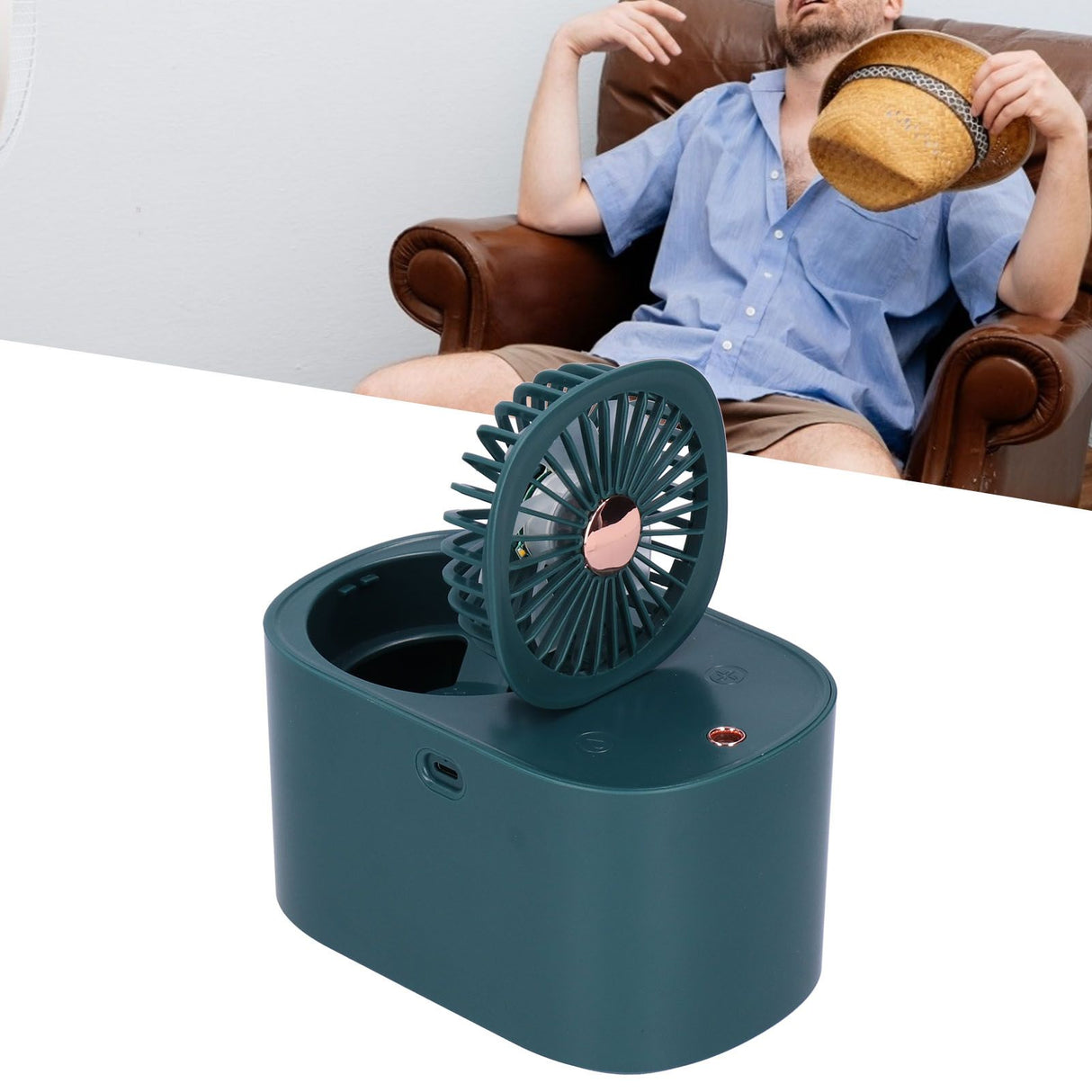 90 Degree Folding Electric Fan 2 in1 Portable Humidifying Electric Fan for Home OfficeDark Blue