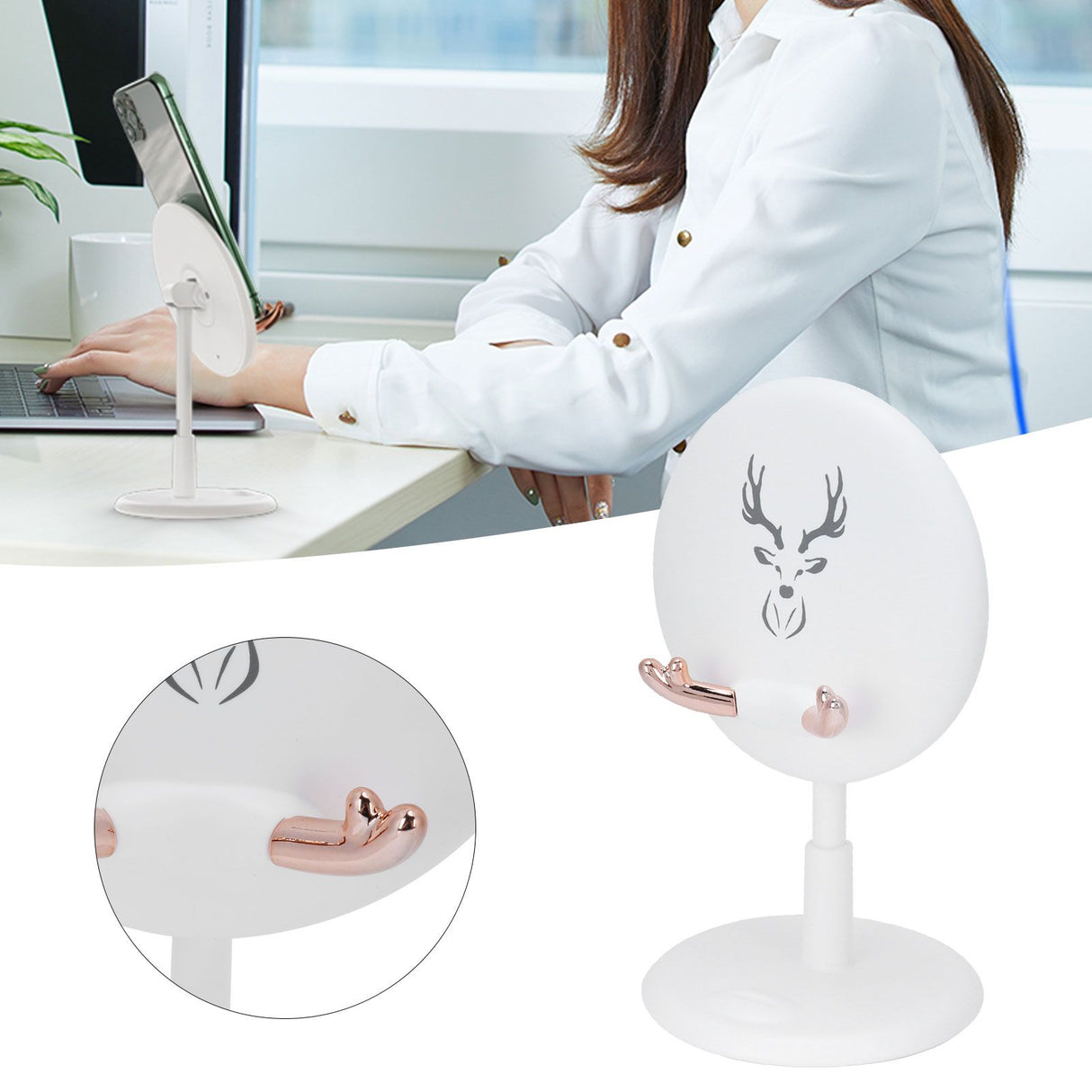 Cute Mobile Phone Holder Folding Mobile Phone Desktop Bracket for Live BroadcastWhite