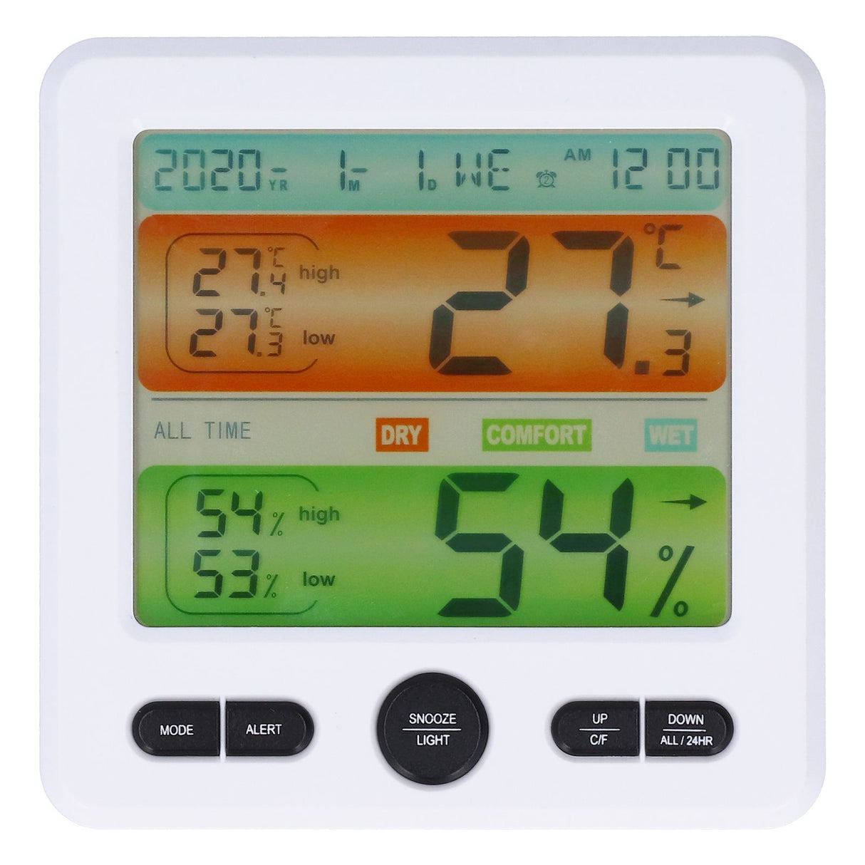 LCD Electronic Alarm Clock Temperature Humidity Monitoring Alarm for Indoor Home UseWhite