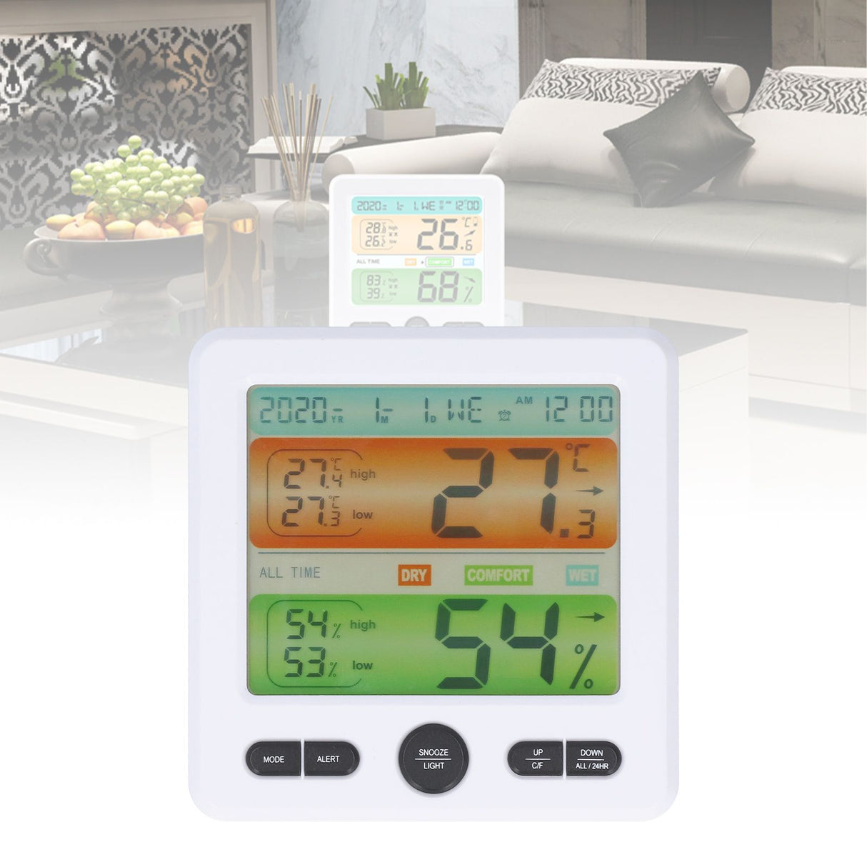 LCD Electronic Alarm Clock Temperature Humidity Monitoring Alarm for Indoor Home UseWhite