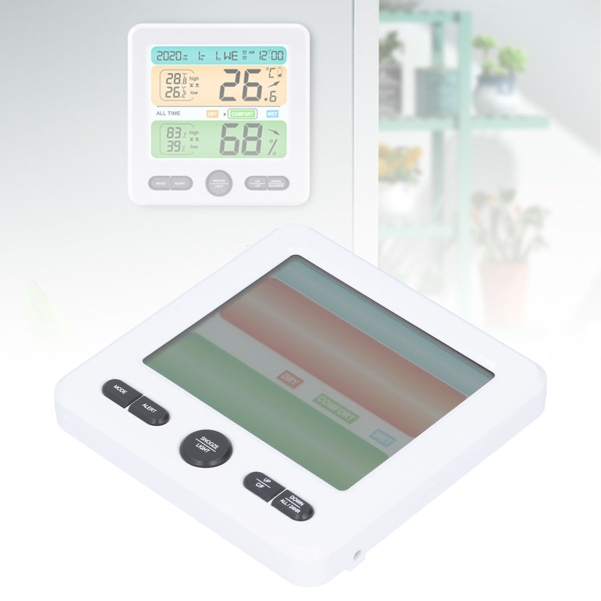 LCD Electronic Alarm Clock Temperature Humidity Monitoring Alarm for Indoor Home UseWhite