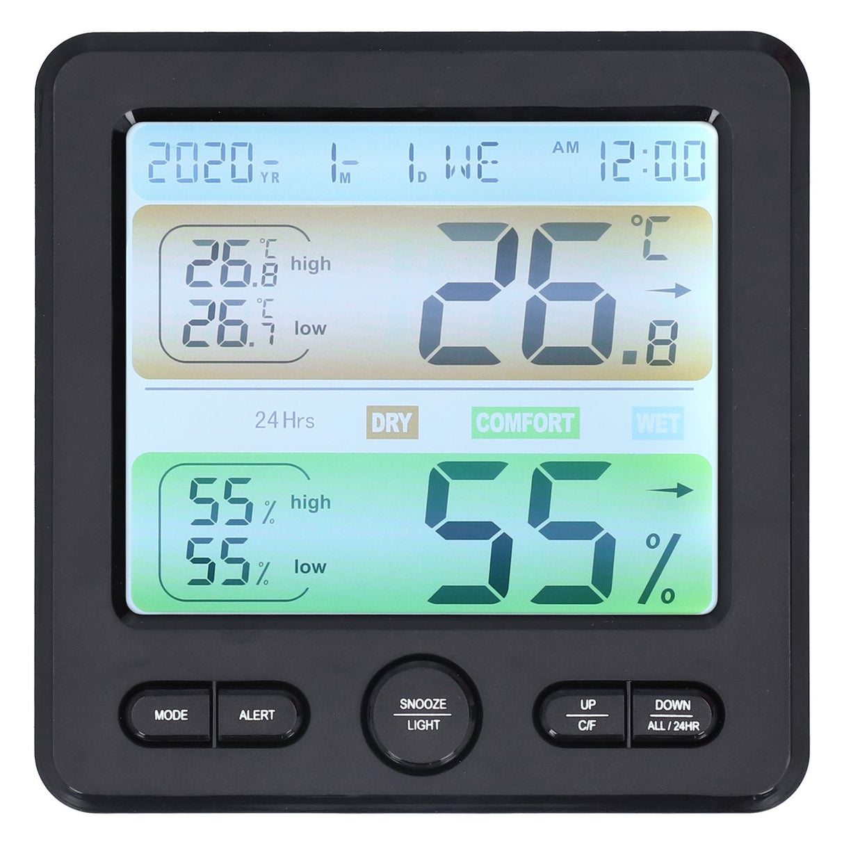 LCD Electronic Alarm Clock Temperature Humidity Monitoring Alarm for Indoor Home UseBlack