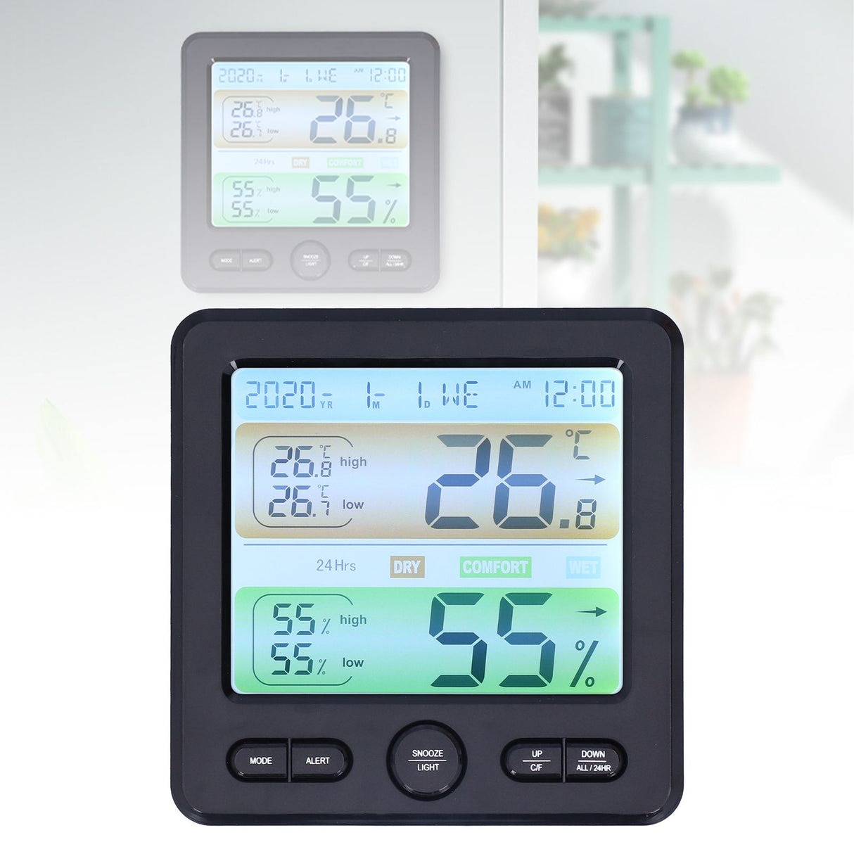 LCD Electronic Alarm Clock Temperature Humidity Monitoring Alarm for Indoor Home UseBlack