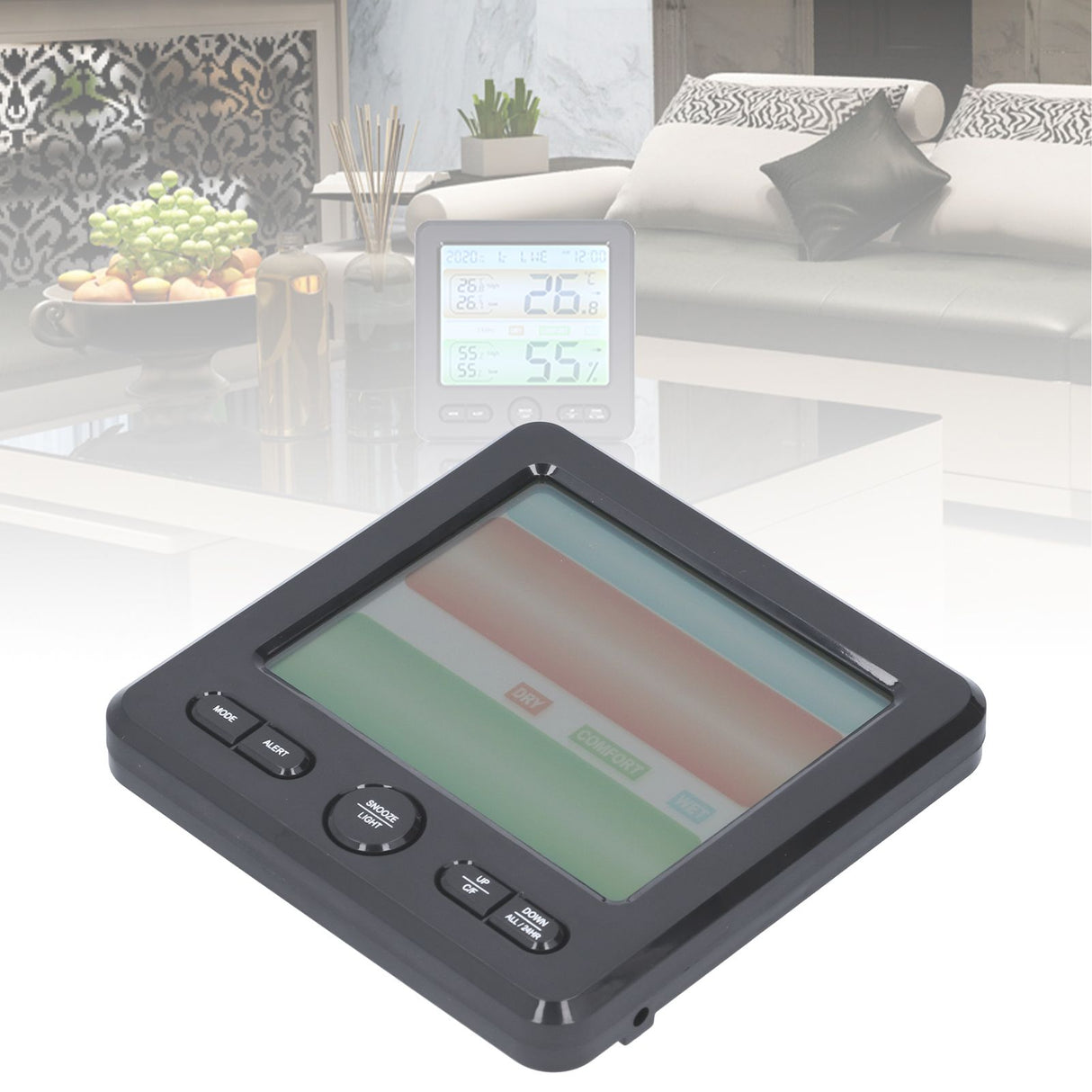LCD Electronic Alarm Clock Temperature Humidity Monitoring Alarm for Indoor Home UseBlack