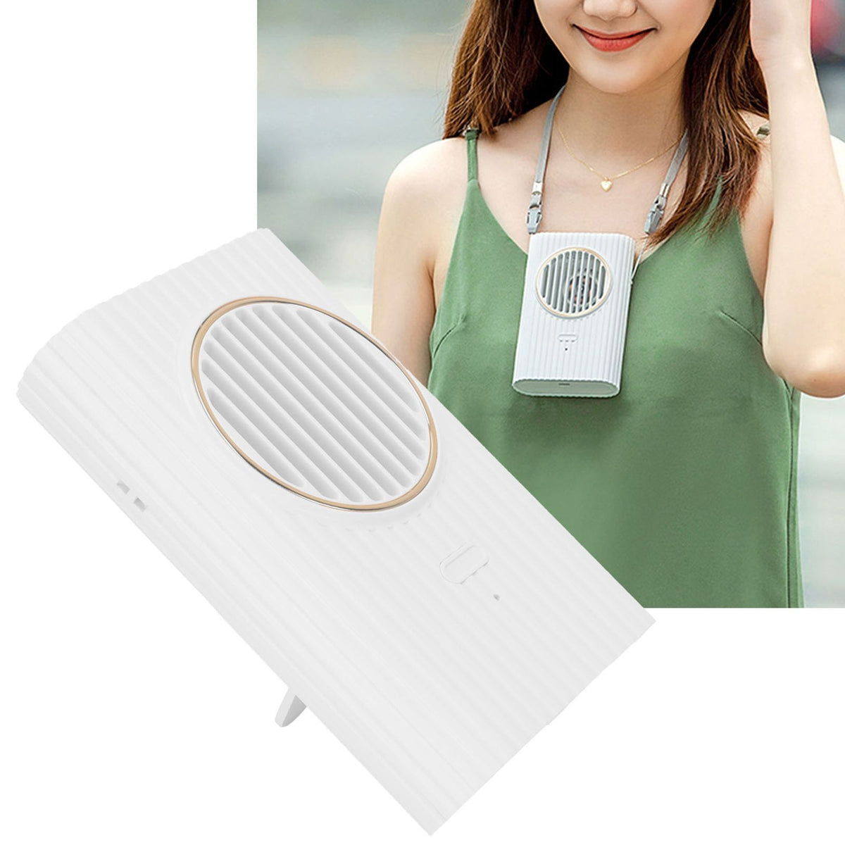 Desktop Hanging Neck Handheld Fan USB Charging Portable Mini Fan for Office BedroomWhite