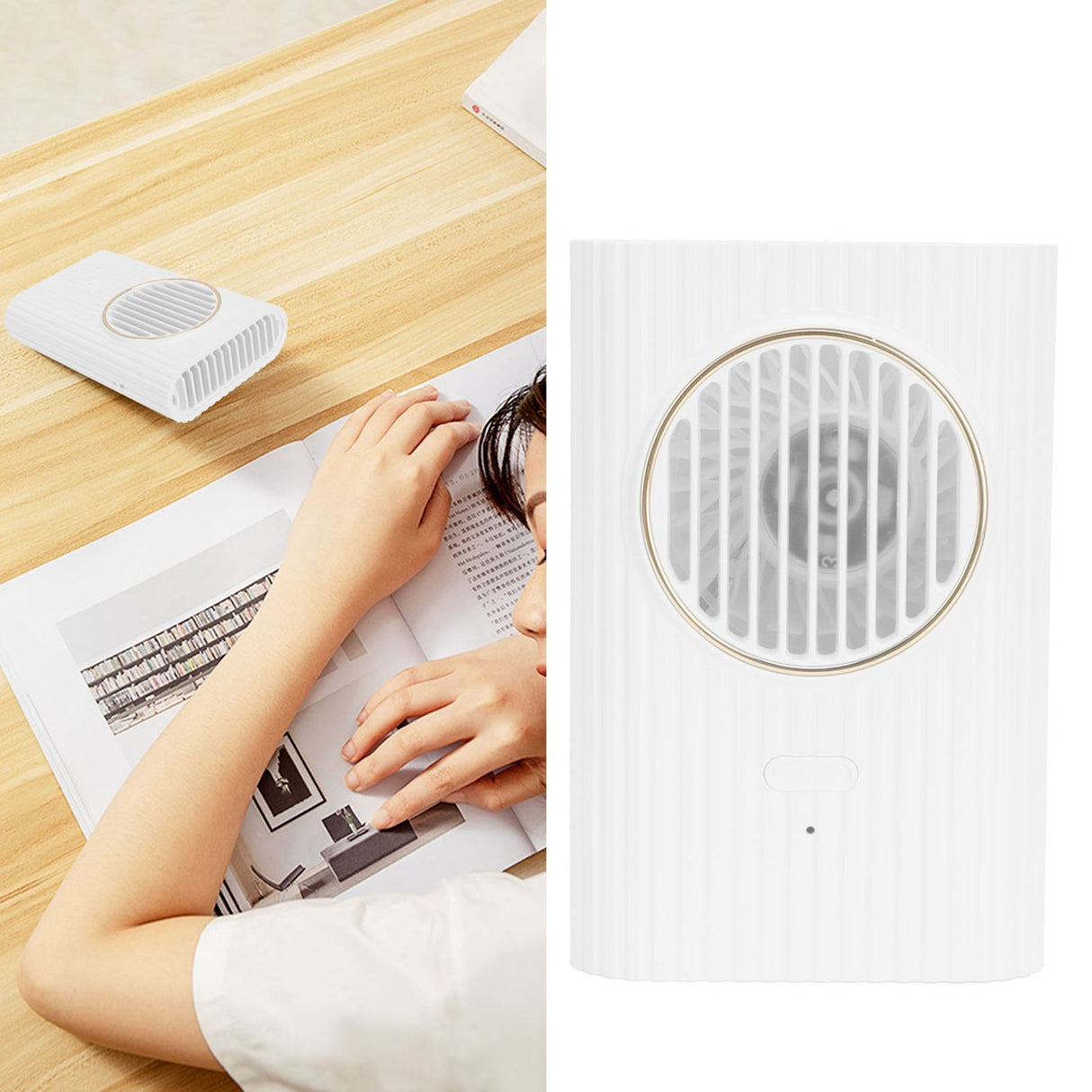 Desktop Hanging Neck Handheld Fan USB Charging Portable Mini Fan for Office BedroomWhite