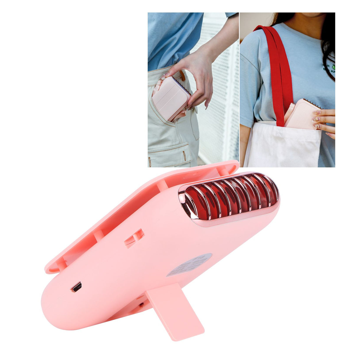 USB Charging Silent Neck Fan Portable Handheld Electric Fan for Outdoor Desktop HomePink