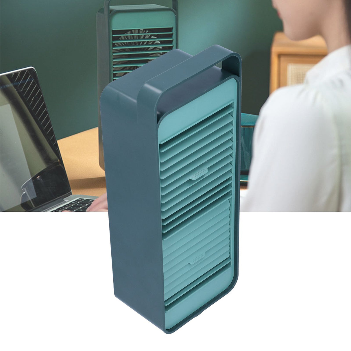 Double Fan Blade Rotating Fan USB Charging Desktop Electric Fan for Office Home DormitoryGreen