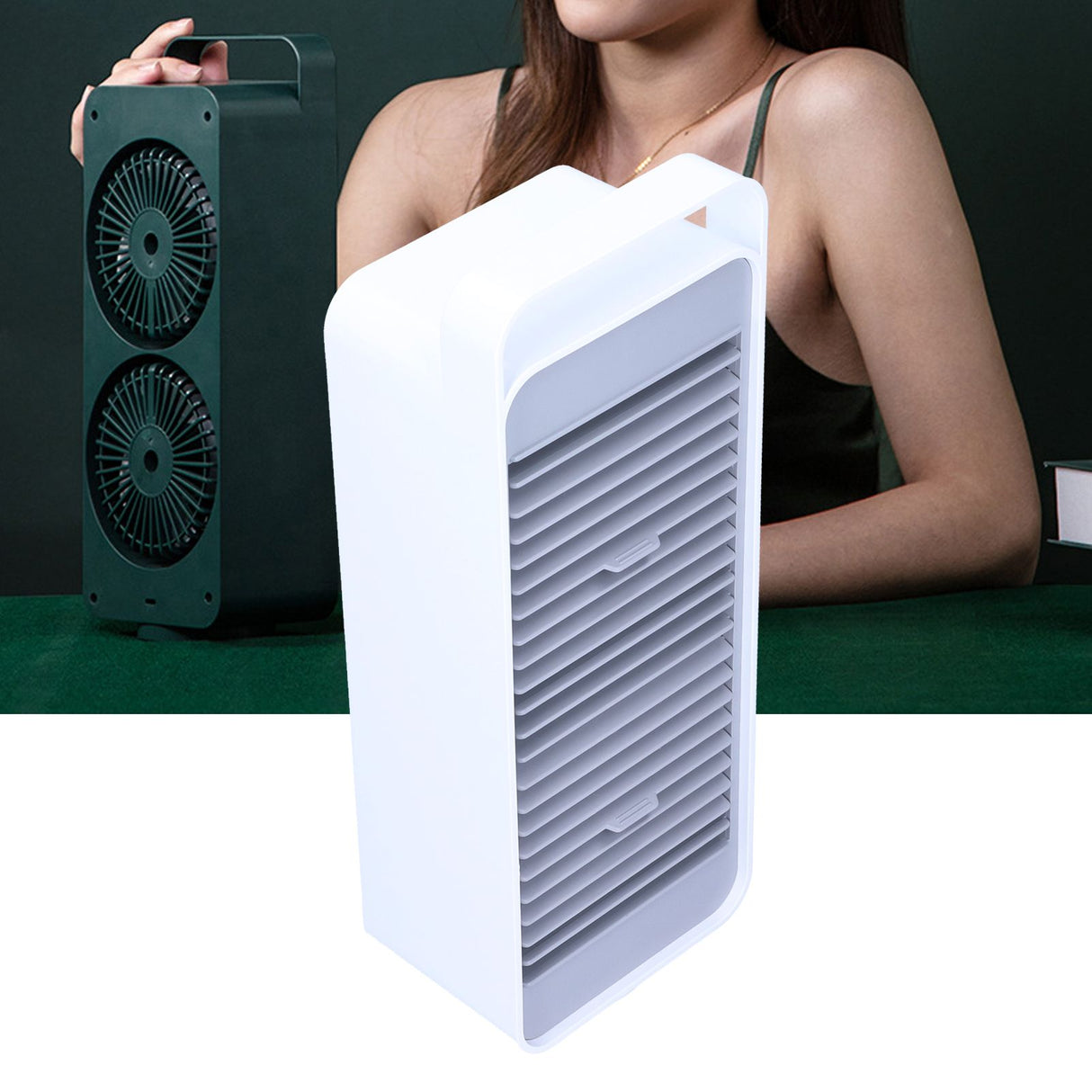 Double Fan Blade Rotating Fan USB Charging Desktop Electric Fan for Office Home DormitoryWhite