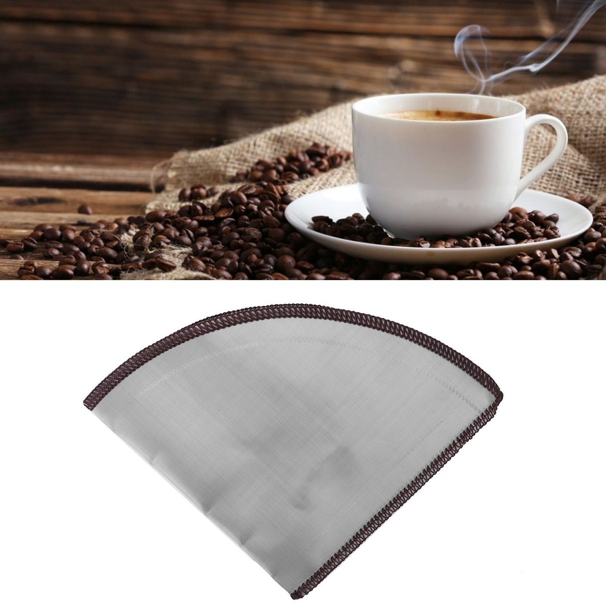 Stainless Steel Coffee Filter Reusable Foldable Coffee Cone Filter Strainer Bag 2-4 Cup