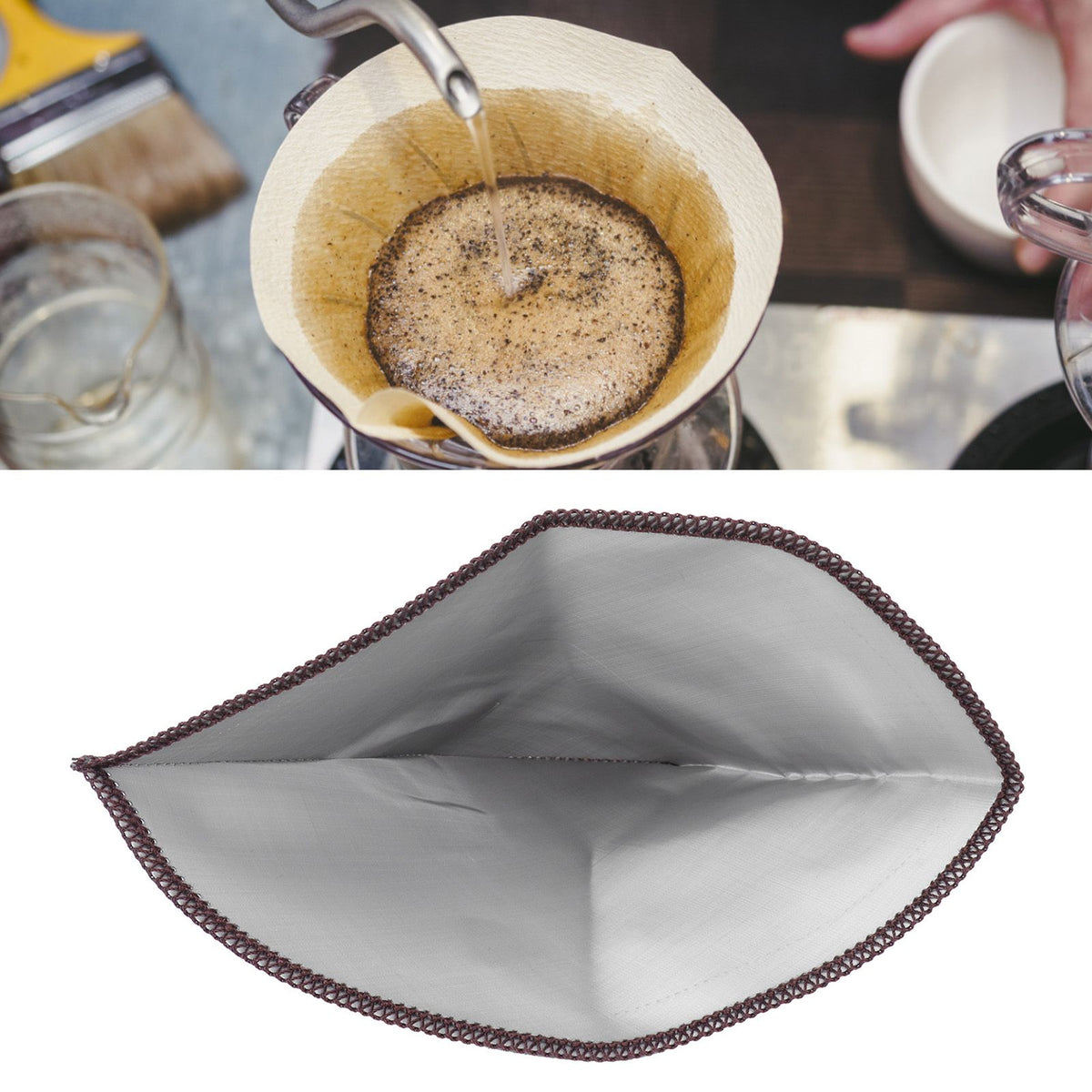 Stainless Steel Coffee Filter Reusable Foldable Trapezoid Coffee Strainer Bag 4‑6 Cup